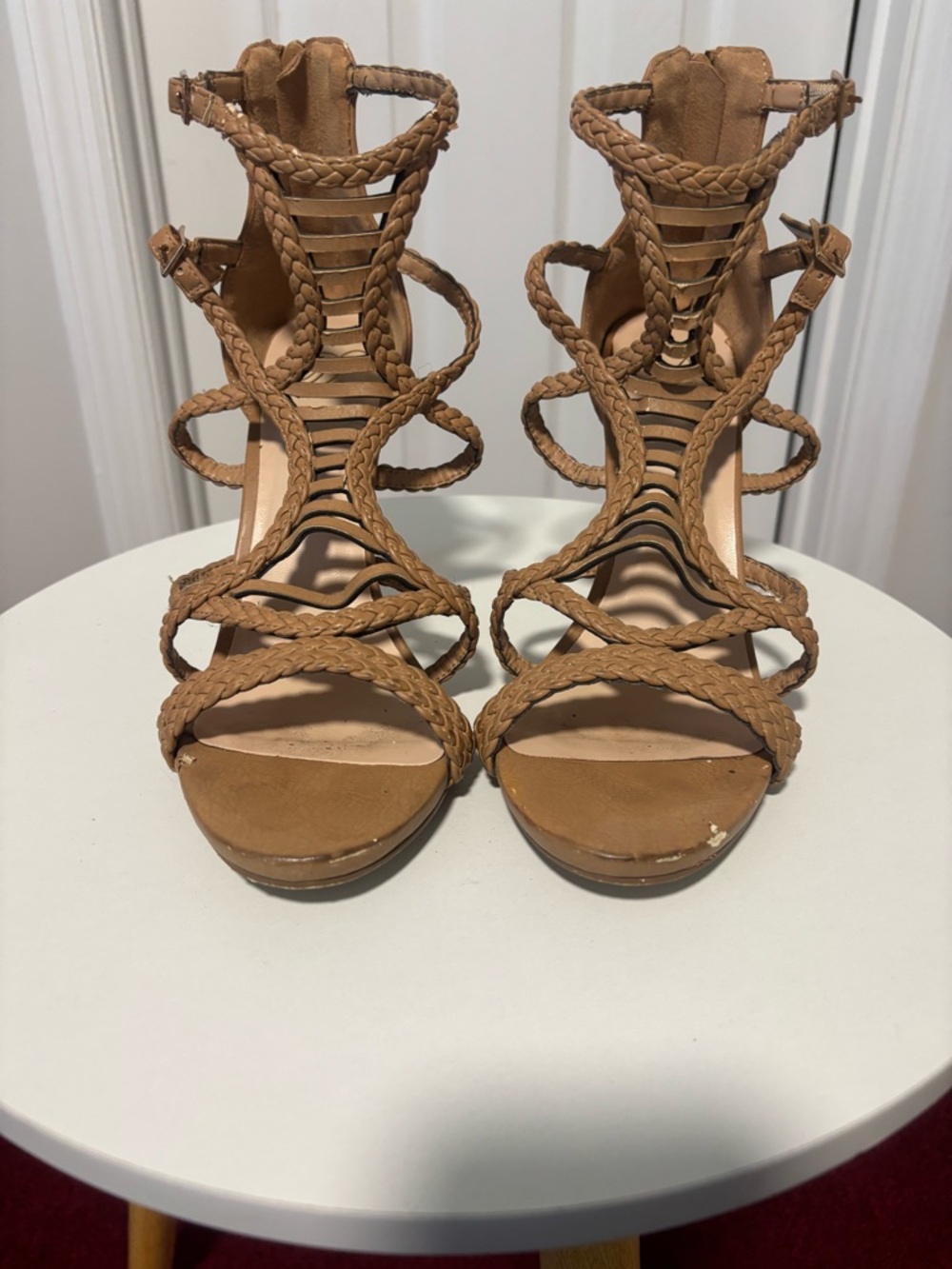 Braided Strappy Women’s Heeled Sandals - Tan